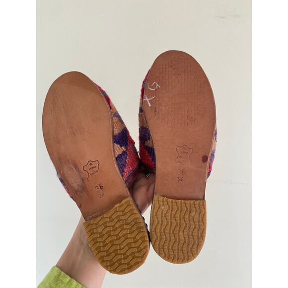 Turkish kilim tapestry carpet mules wool leather geometric size 35/36 5-6 US - Picture 5 of 7